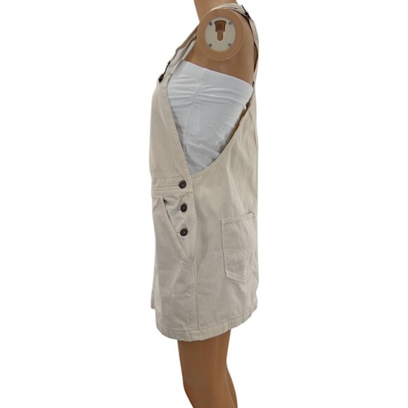 Free People Cream Pinafore Mini Dress Size W30 Cottagecore Layering Bib Overalls - Picture 4 of 13